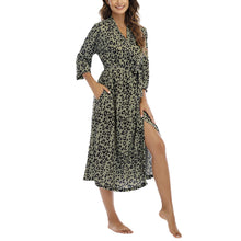 Women Kimono Robes Lightweight Cotton Long Robe Knit Bathrobe Soft Sleepwear V-Neck Loungewear for Women S-XXL (leopard Khaki, Medium, m)