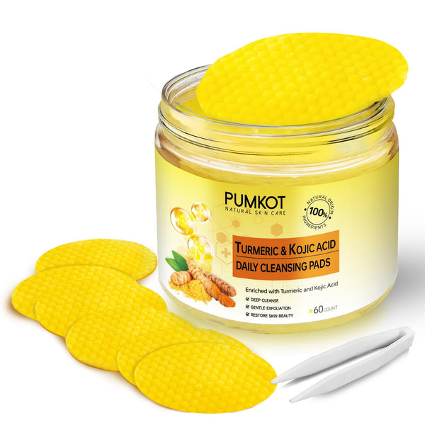 Turmeric Kojic Acid Cleansing Pads, Turmeric Cleansing Pads, Turmeric Face Scrub Pads Enriched with Kojic Acid and Turmeric, 60PCS