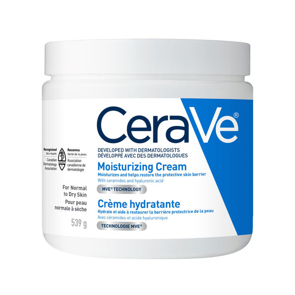 CeraVe Moisturizing Cream, Daily Face, Hands, & Body Cream Moisturizer for Dry Skin With Hyaluronic Acid and Ceramides for Women and Men. Sensitive skin, Oil-free, Non-comedogenic, Fragrance-Free, 539 Grams