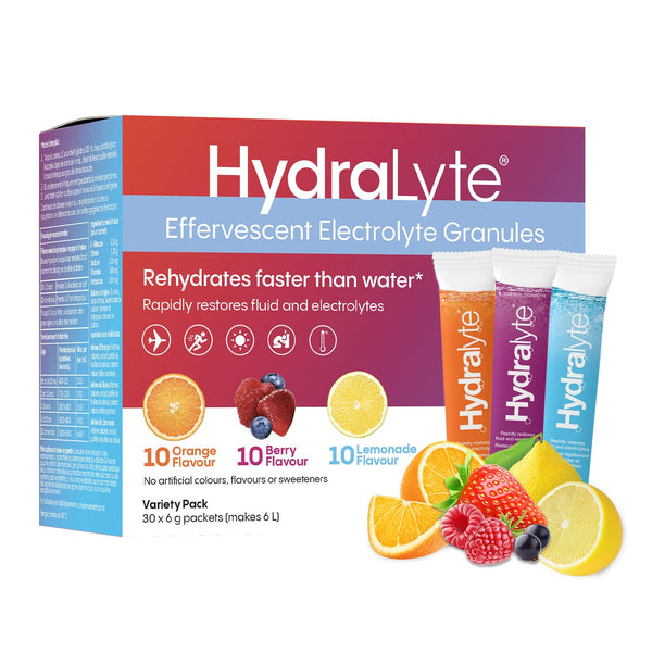 HydraLyte Electrolyte Powder, Low Sugar Electrolyte Packets Designed for Rapid Hydration, Safe Hydration for All Ages - Made with All Natural Ingredients, 30 Servings, Classic Variety