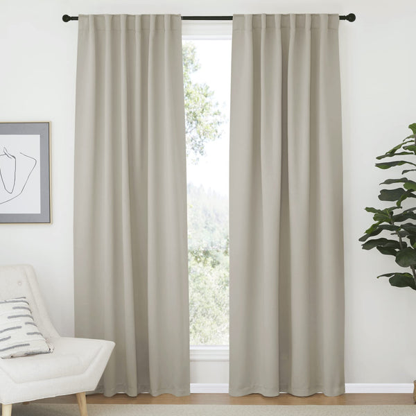 NICETOWN Blackout Window Curtains for Kids Room, Thermal Insulated Door Drapes for Dining Room Decoration, Universe Themed Room (Natural, 1 Panel = 52" Wx 84" L, 2 PCs)