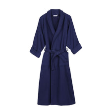 Superior 100% Cotton Waffle Robe with Terrycloth Lining and Shawl Collar, Oversized Unisex Hotel & Spa Bath Robes for Women and Men - Medium, Navy Blue