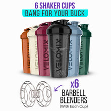 VELOMIX -6 PACK- Shaker Cups for Protein Shakes 28 oz - 6x Wire Whisk | Leak Proof Protein Shaker Bottle for Protein Shakes, Shaker Bottle Pack for Pre & Post Workout, Shaker Cup, Shaker Bottle Cups