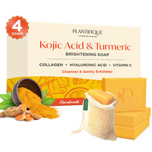 PLANTIFIQUE Kojic Acid Soap for Hyperpigmentation - Turmeric Soap 4 Bars with Hyaluronic Acid, Collagen, Vitamin C for Dark Spots - Face Wash for Women and Men, Vegan Skincare, 320g / 11.28 oz