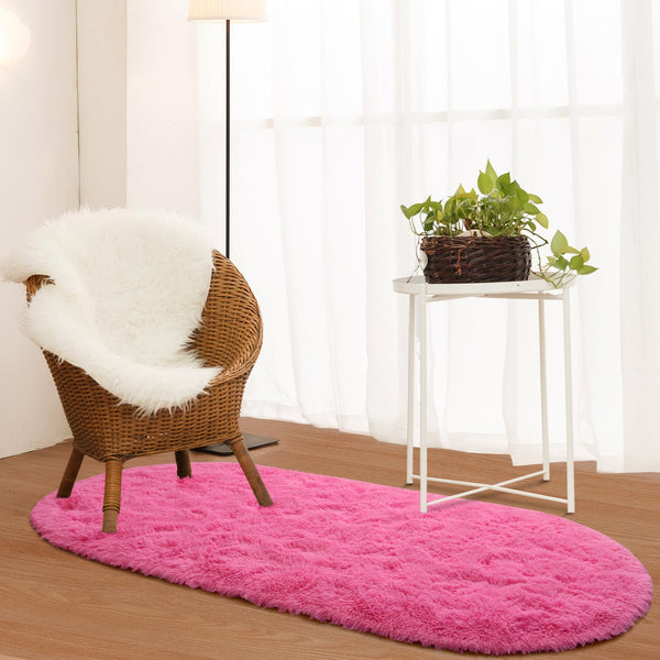 Terrug Fluffy Area Rug for Bedroom Living Room,Soft Oval Girls and Boys Rugs for Kids Room Baby Nursery,Hot Pink Carpet for Dorm Teen's Room-Home Decor Shaggy Plush Throw Rug 2.6 x 5.3 Feet Hot Pink