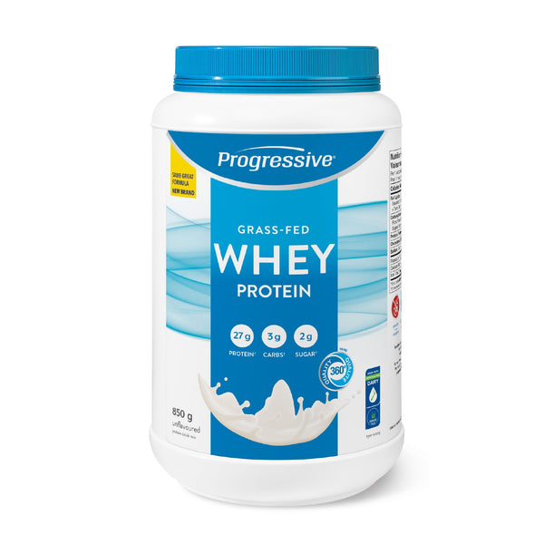 Progressive Grass-Fed 100% Whey Protein Powder Unflavoured, 27g of New Zealand Whey Concentrate per Scoop for Muscle Gain, Pasture-Raised, Non-GMO, Canadian-Made Antibiotic-free, Hormone-free, 850 g