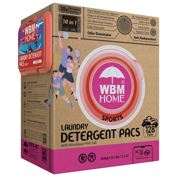 WBM Laundry Detergent Pods, Autumn Scent – 128 Pods in Recycleable Packaging for 10x Ultra Power Cleaning, Odor Defense for Activewear & Sports Shirts