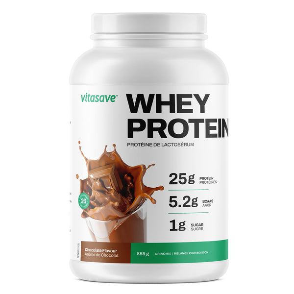 Whey Protein Powder by Vitasave – 100% Whey Protein Powder, 25g Protein Per Serving – Grass-Fed, Gluten-Free, BCAAs, Amino Acids - 26 servings, 858g Tub (Chocolate, Pack of 1)