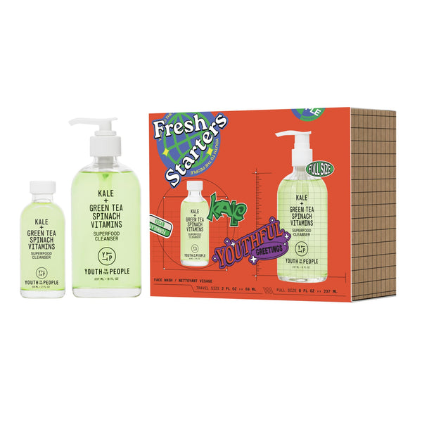 YTTP Home + Away Superfood Facial Cleanser Gift Set - Full + Refill Travel Size Daily Face Wash, Pore Minimizer + Makeup Remover - Vegan Skin Care for Men & Women (2 Count)