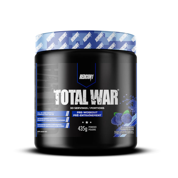 REDCON1 Total War Pre Workout Powder, Blue Raspberry - Beta Alanine + Citrulline Malate Vegan & Keto Friendly Preworkout for Men & Women with 250mg of Caffeine - Fast Acting HMB (30 Servings)