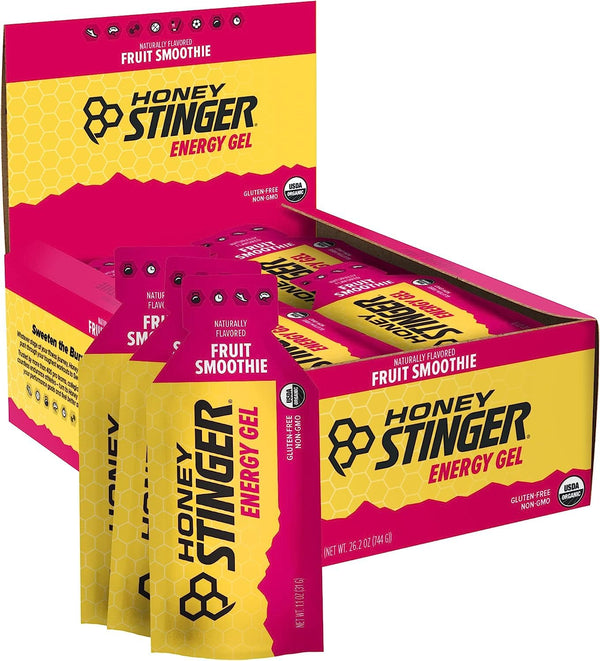 Honey Stinger Organic Fruit Smoothie Energy Gel | Gluten Free & Caffeine Free | For Exercise, Running and Performance | Sports Nutrition for Home & Gym, Pre and Mid Workout | 24 Pack