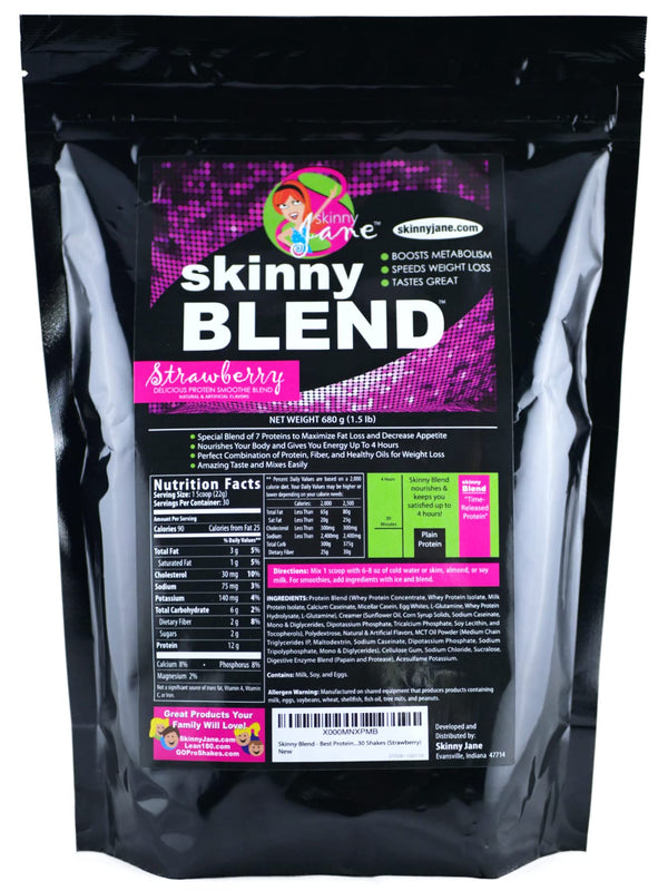 Skinny Blend - Best Tasting Protein Shake for Women - Delicious Protein Smoothie Powder - Meal Replacement Shakes - Low Carb Protein Shakes - 30 Shakes per Bag (Strawberry)