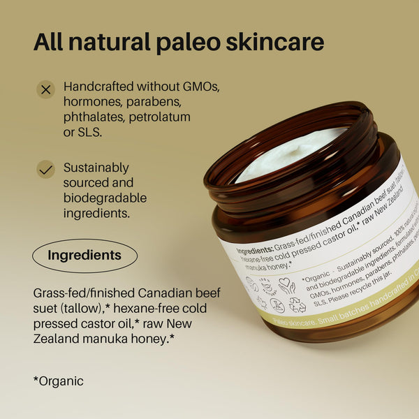 Organic Tallow Manuka Honey Balm: Natural, Unscented Balm for the Face and Body, Made with Organic, Grass-Fed/Finished Canadian Beef Tallow and Raw, Organic New Zealand Manuka Honey, for Sensitive Skin, by Lipidology, 60 ml (2 oz) Buy From Quality Organic