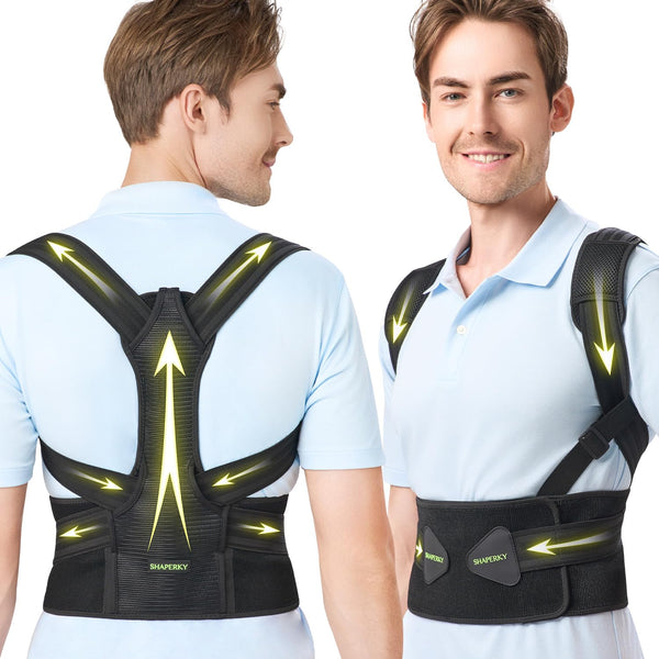 SHAPERKY Posture Corrector for Back Support: Relief Shoulder Lumbar Upper Lower Pain for Hunchback Scoliosis - Adjustable Back Brace for Women & Men (Large/X-Large)