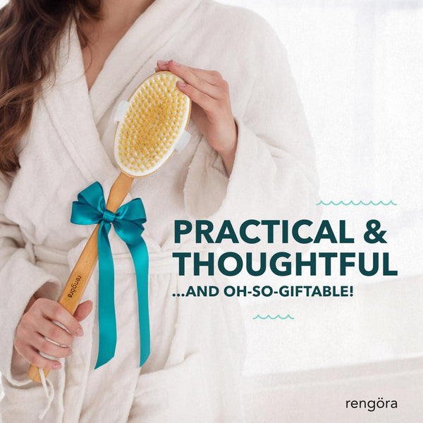 rengöra Back Brush - 20 inch - Long Handle - for Shower Exfoliating Detachable Natural Bristle Bath Brush. Men & Women Love This! Use This Back Scrubber Wet or Dry for Healthy Skin Care | Makes a Great Gift (Regular)