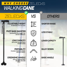 ZELECKS Walking Cane for Women & Men - Self Standing Adjustable Folding Cane with T Handle and 360 Pivot Base - Lightweight Foldable Walking Stick for Seniors - Collapsible Cane for Walking