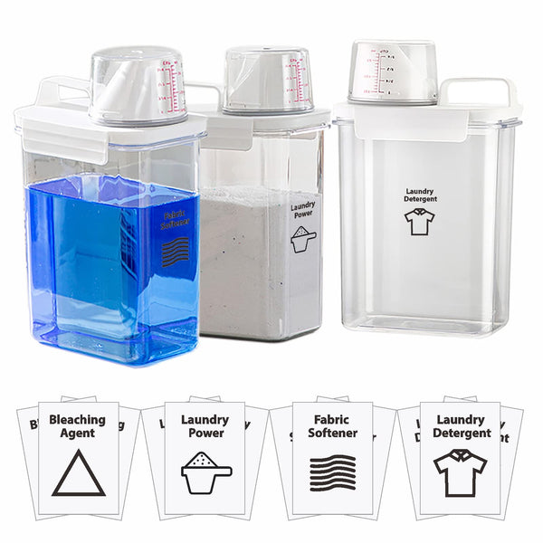 [3 Pack] Liquid Laundry Detergent Dispenser for Laundry Room Organization and Storage, 61oz Large Capacity Laundry Soap Containers with 12 Removable Labels, BPA Free & PET Plastic Clear