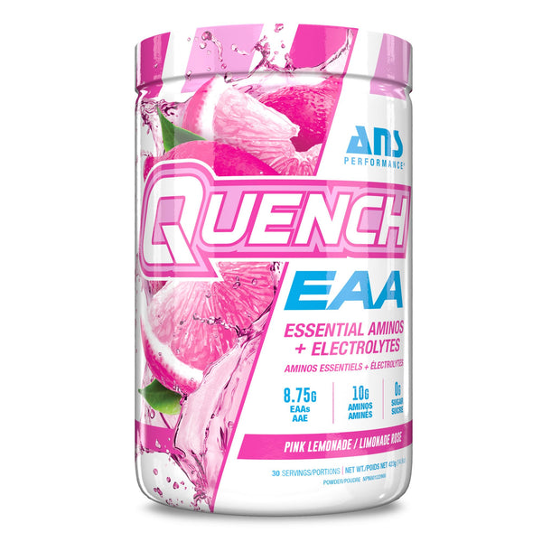 QUENCH EAA Aminos + Electrolytes - Complete Blend of 9 EAAs - 10g Total Amino Acids - Vitamins, Antioxidants, Electrolytes - ZERO Sugar, Carbs, Calories (Pink Lemonade)