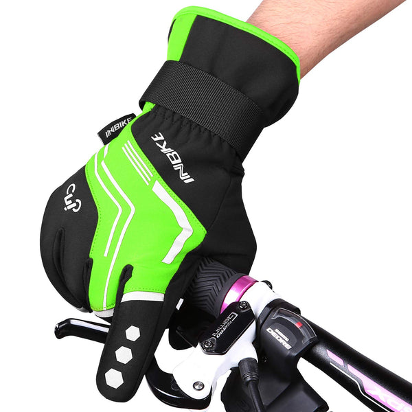 INBIKE Cycling Gloves Mountain Bike Gloves Thermal Gel Pad Gloves Windproof Reflective Full Finger Green Medium