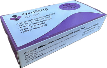 OvuStrip FSH (Follicle stimulating Hormone) * New!! Sensitive Strips!! * The ONLY FSH Test Brand with True Ultra-Sensitive Strips (10mIU/ml) *Checks Ovarian Reserve *6 Tests per Box *Easy to use!