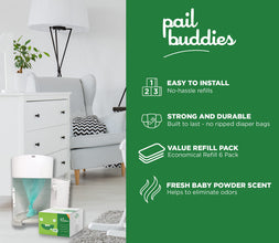 Pail Buddies Diaper Pail Refills | 6 Count | Compatible with Dekor Plus Diaper Pail | Strong, Durable Diaper Pail Refills with Fresh, Baby Powder Scent