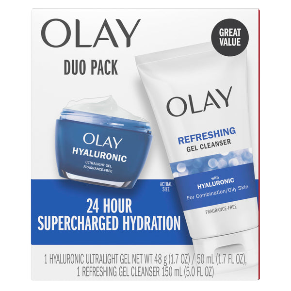 Olay Regenerist Hyaluronic + Peptide 24 Duo Pack, Face Wash 150 mL, Gel Face Moisturizer 50 mL