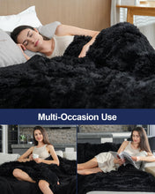 Pawque Faux Fur Throw Blankets 50x60 Inches, Soft Fuzzy Sherpa Blankets for Sofa, Couch and Bed, Plush Fluffy Fleece Blankets, Long Hair Blanket, Black