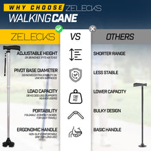 ZELECKS Walking Cane for Women & Men - Self Standing Adjustable Folding Cane with T Handle and 360 Pivot Base - Lightweight Foldable Walking Stick for Seniors - Collapsible Cane for Walking