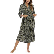 Women Kimono Robes Lightweight Cotton Long Robe Knit Bathrobe Soft Sleepwear V-Neck Loungewear for Women S-XXL (leopard Khaki, Medium, m)