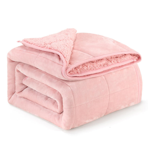 Mr.Sandman Sherpa Fleece Weighted Blanket 15lbs for Twin/Full Size Bed with Dual-Sided Pink, Cozy Fluffy Bed Blanket for Adults - 48"x72"