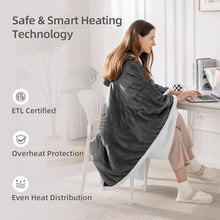 Heated Blanket Electric Throw, Wearable Heated Poncho Shawl Hoodie with Pockets and Hood, 5 Heating Levels & 3-Hour Auto-Off, Ultra-Soft Flannel and Sherpa for Cozy Warmth, 56 x 63 Inches, Grey