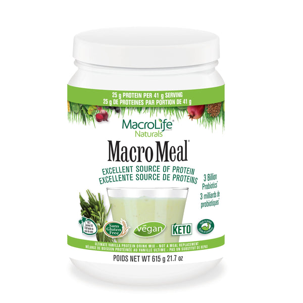 MacroLife Naturals MacroMeal Vegan Vanilla Superfood Supplement Powder Protein + Greens, Fiber - Energy - Non-GMO, Gluten-Free - 615g (15 Servings)