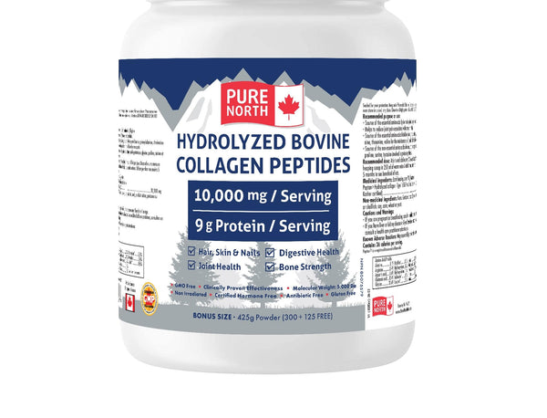 Pure North Naturals - Hydrolyzed Bovine Collagen Peptides Powder 10000mg, 425g - Bone Strength, Digestive Health, Joint Health, Hair Skin and Nail Vitamins-3rd Party Tested-Formulated & Made in Canada