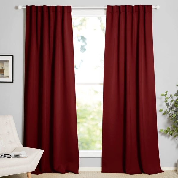 NICETOWN Christmas Decor Red Blackout Curtains 2 Panels 84 Inches Long for Living Room - Thermal Insulated Room Darkening Back Tab/Rod Pocket Panels for Bedroom (52 Width, Burgundy Red, 2 Pcs)