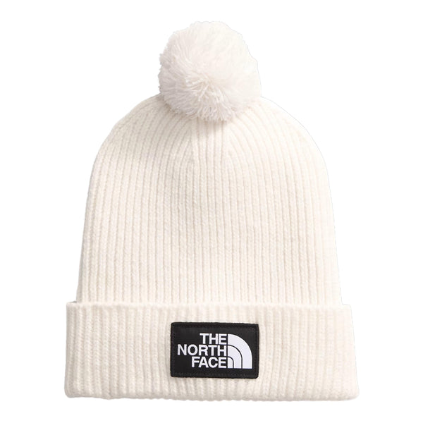 THE NORTH FACE TNF Logo Box Pom Beanie, White Dune, One Size