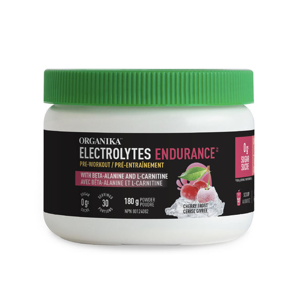 Organika Electrolyte Endurance - Sugar Free Pre-Workout Supplement with Beta-Alanine and L-Carnitine - Cherry Frost Flavour - 180g, 30 Servings