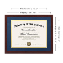 upsimples 11x14 Diploma Frame Certificate Degree Document Frame with High Definition Glass, 1 Pack 8.5 x 11 with mat for Wall and Tabletop, Mahogany blue Double Mat