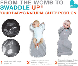 Love to Dream Swaddle UP, Baby Sleep Sack, Self-Soothing Swaddles for Newborns, Improves Sleep, Snug Fit Helps Calm Startle Reflex, New Born Essentials for Baby, 1.0 TOG, 6-8kg, Gray