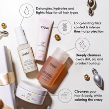 OUAI Gift Set - Travel Size Hair & Body Care Set - Includes Detox Shampoo, Deluxe Anti Frizz Cream, Leave In Conditioner, Scalp & Body Scrub (4 Count)