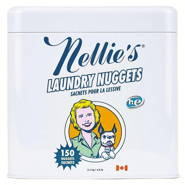 Nellie's Laundry Nuggets - 150 Loads - Fragrance-Free Pods - Plant-Based & Concentrated - Dissolves Quickly, No Residue - Mess-Free & Travel-Friendly - Safe for All Machines - (Made in Canada)