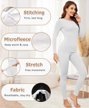 Ganado Thermal Underwear Set for Women Fleece Lined Long Johns with Long Sleeves Tops Soft Base Layer 2 Pieces Pajama Sets(White,Large)