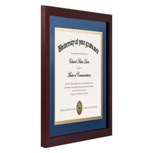 upsimples 11x14 Diploma Frame Certificate Degree Document Frame with High Definition Glass, 1 Pack 8.5 x 11 with mat for Wall and Tabletop, Mahogany blue Double Mat