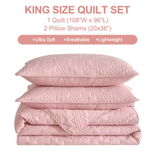 HiSnug Pink Quilt King Size, Ultrasonic Oversized King Quilts with Pillow Shams, Soft Lightweight Summer Bedspread Coverlets for All Seasons, 3 Pieces (1 Quilt, 2 Pillow Shams)