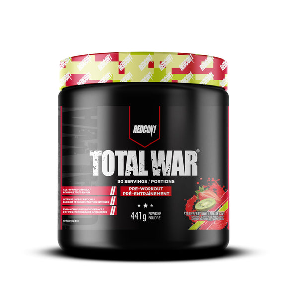 REDCON1 Total War Pre Workout Powder, Strawberry Kiwi - Beta Alanine + Citrulline Malate Vegan & Keto Friendly Preworkout for Men & Women with 250mg of Caffeine - Fast Acting HMB (30 Servings)