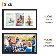 upsimples 8x14 Picture Frame, Display Pictures 3 Piece 4x6 with Mat or 8x14 Without Mat, Wall Hanging Wall Decor, Black, 1 Pack