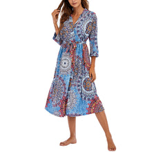 Women Kimono Robes Long Knit Bathrobe Lightweight Soft Knit Sleepwear V-neck Casual Ladies Loungewear mix blue M