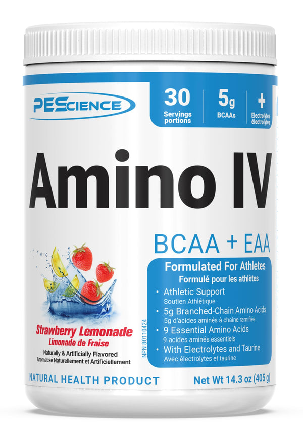 PEScience Amino IV, Strawberry Lemonade, BCAA and EAA Powder with Electrolytes, 30 Servings