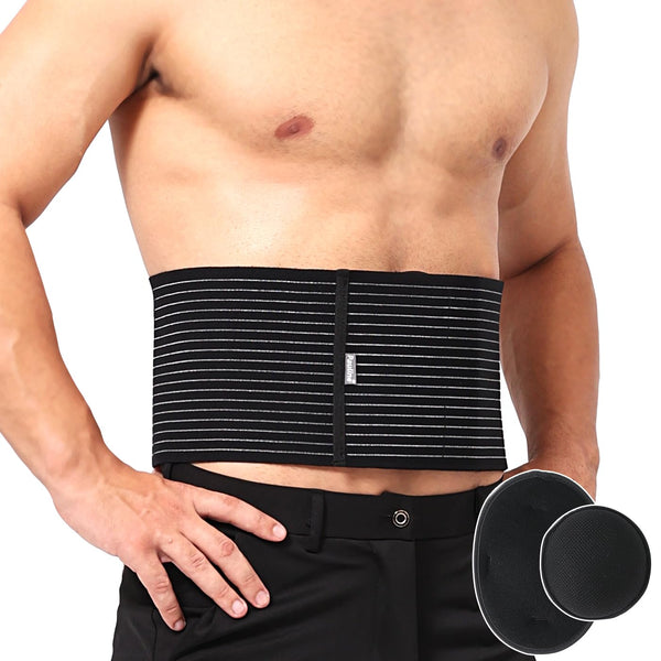 Umbilical Hernia Belt with 2x Compression Pads, Abdominal Support Binder for Men & Women Belly Compression/Incisional, Femoral, Spigelian Hernia Post Surgery Pain Relief (L/XL)