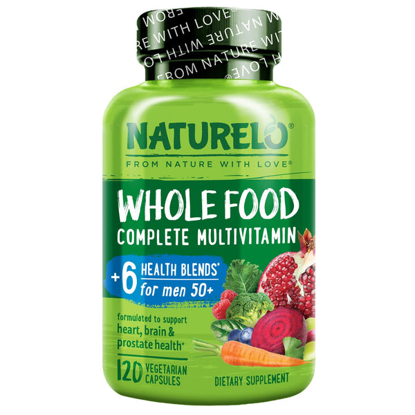 NATURELO Whole Food Multivitamin for Men 50+ - with Natural Vitamins, Minerals, Organic Extracts - Vegan Vegetarian - For Energy, Brain, Heart and Eye Health - 120 Capsules