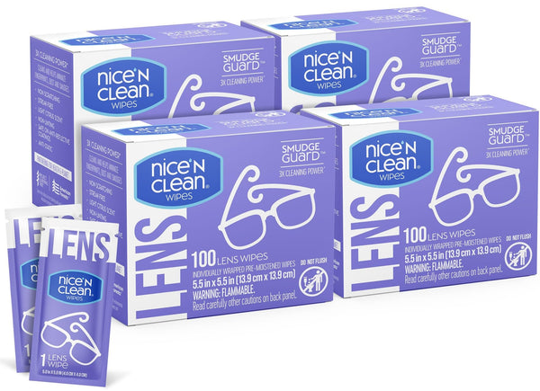 Nice 'N CLEAN SmudgeGuard Lens Wipes (400 Total Wipes) | Individually-Wrapped, Pre-Moistened, Ammonia-Free Lenses Wipes | Lens Cleaning Wipes for Eyeglasses, Camera Lens, Goggles, Sunglasses